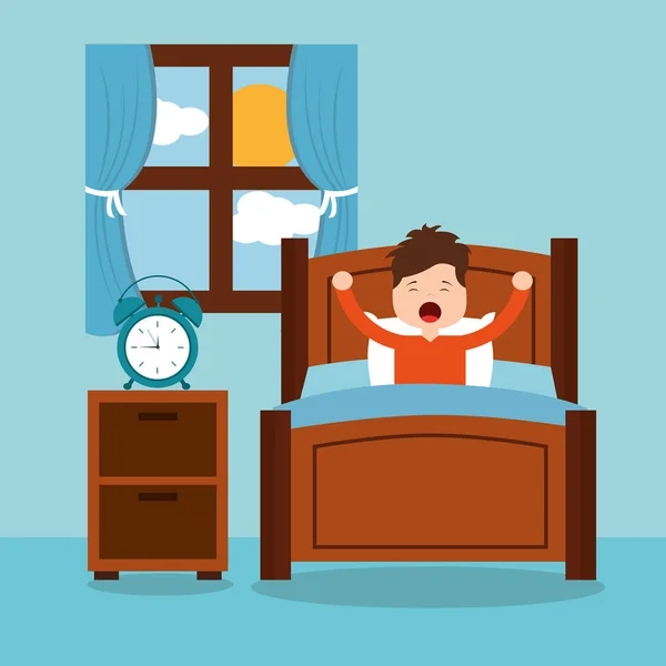 Little boy wake up in the morning — Stock Vector