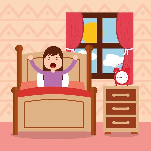 Girl in bed waking up in the morning — Stock Vector