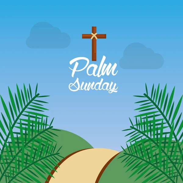 Palmzondag heuvel pad varenblad religieuze — Stockvector