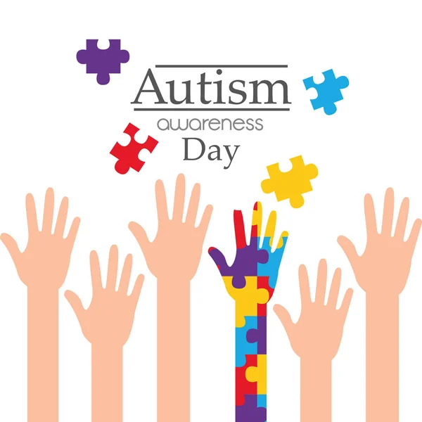 Día de la conciencia del autismo levantó las manos campaña de apoyo — Vector de stock