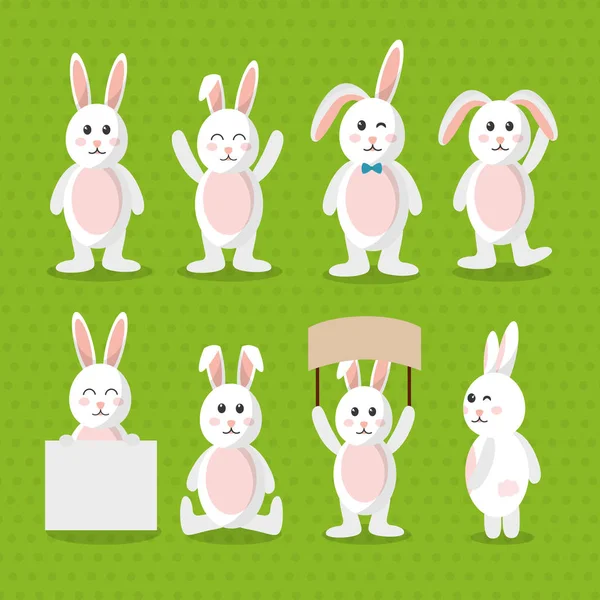 Carino coniglietto animale peloso modello di cartone animato — Vettoriale Stock