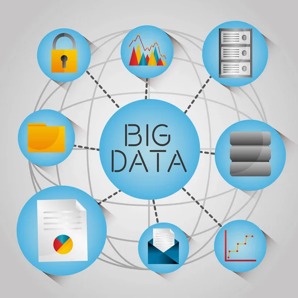 Icônes de réseau de technologie analytique globe big data — Image vectorielle