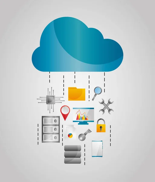 Strumenti di protezione dei file di archiviazione dei flussi di dati cloud — Vettoriale Stock