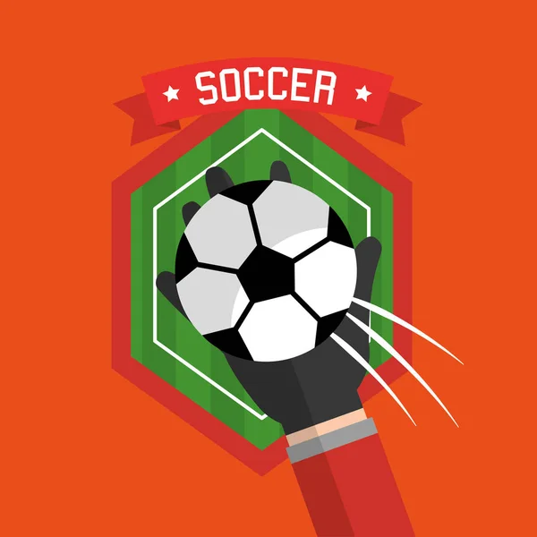 Fotbalové ruky držící míč odznak sport — Stockový vektor