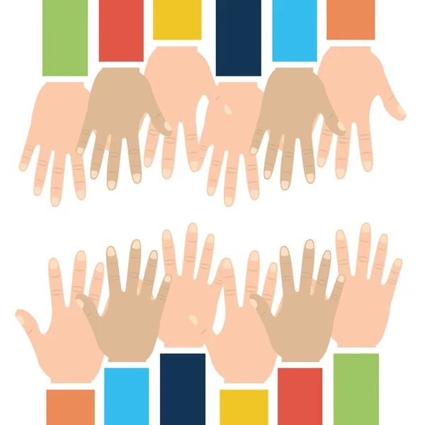 Поднятые руки разнообразия вдохновения разноцветные — стоковый вектор
