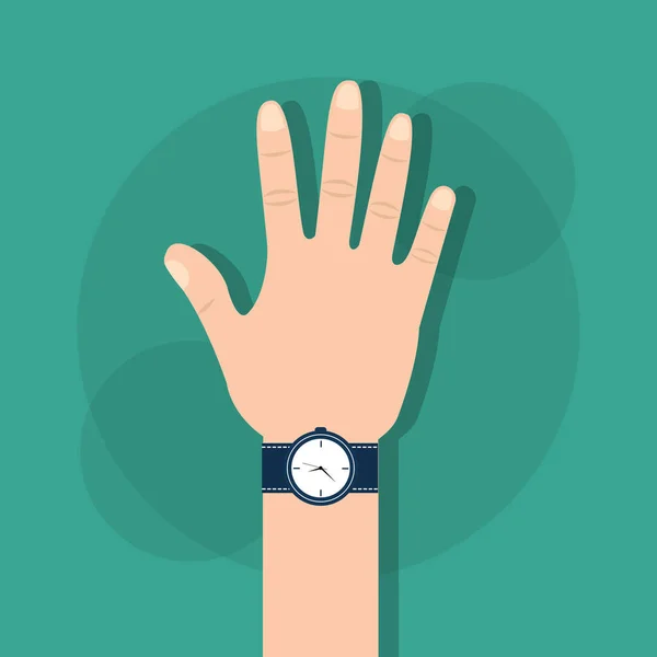 Mano humana con la hora del reloj de pulsera — Vector de stock