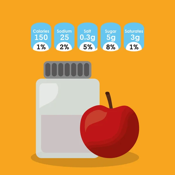 Flasche Glas Apfel Obst Ernährung Fakten Aufkleber Informationen — Stockvektor
