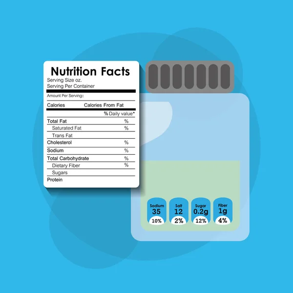 Bottiglia di vetro nutrizione fatti adesivo informazioni — Vettoriale Stock