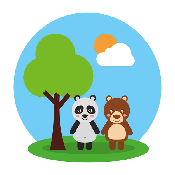 2 つのかわいい動物クマとパンダのフレンドリーです — ストックベクタ