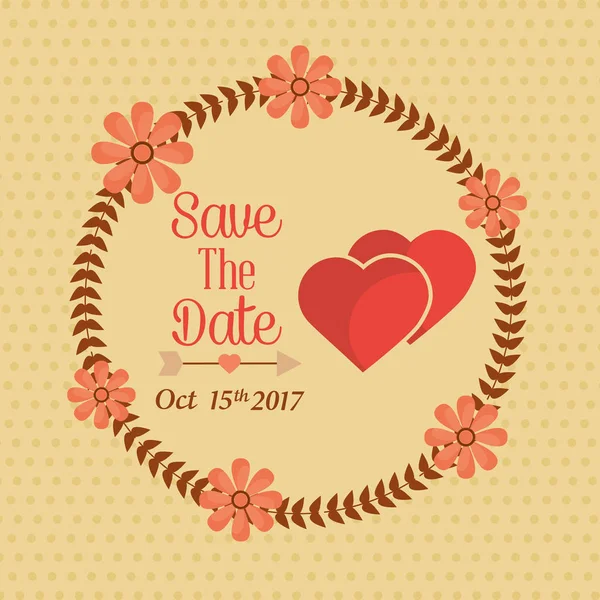Save the date wreath floral hearts lovely — Stock Vector