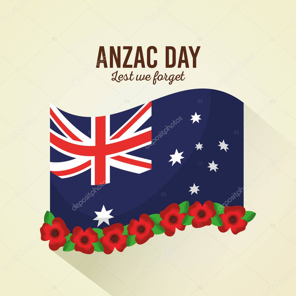 anzac day lest we forget poster flag flowers celebration