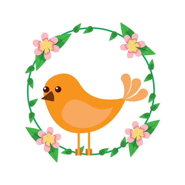 Schattig zangvogels decoratieve bloemen krans bloemen decoratie — Stockvector