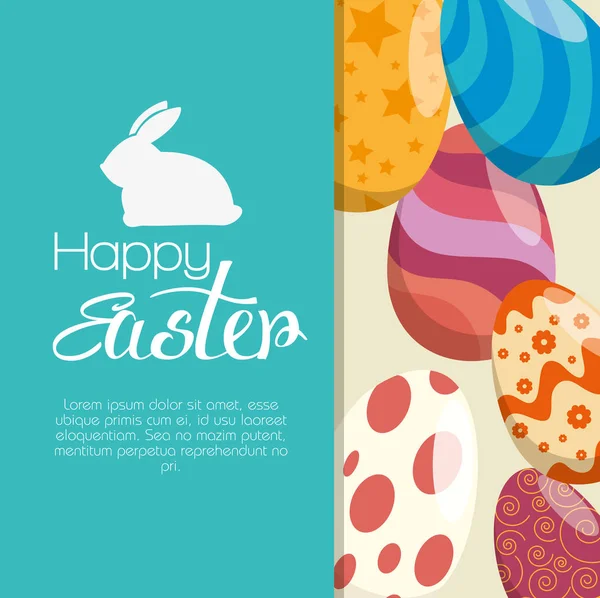 Eggs painted and rabbit easter celebration — Stock Vector