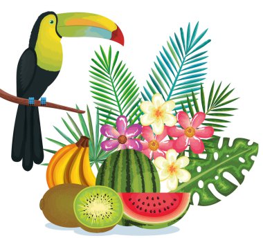 tropical garden with fruits and toucan clipart