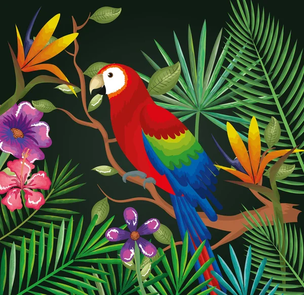 Tropikal ve egzotik Bahçe ile papağan — Stok Vektör