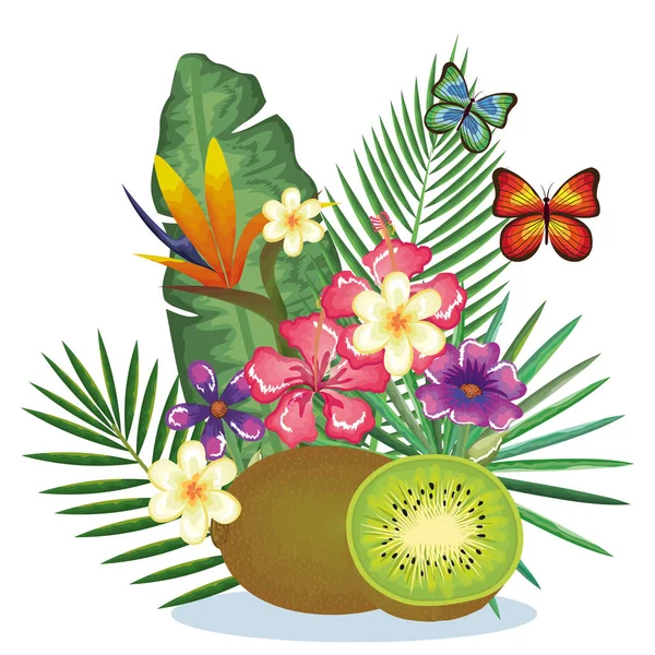Jardín tropical con kiwi — Vector de stock
