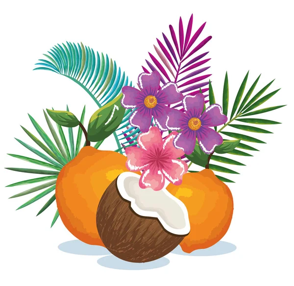 オレンジとココナッツのトロピカル ガーデン — ストックベクタ