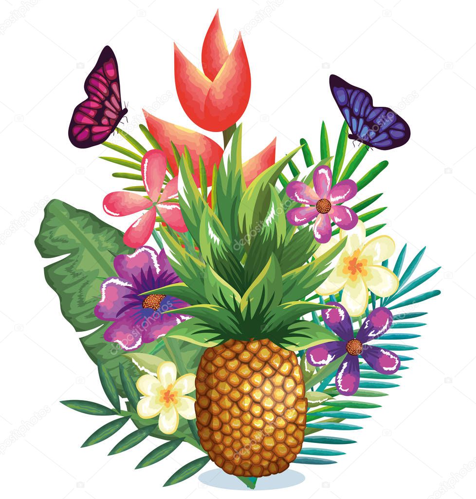 tropical garden with pineapple