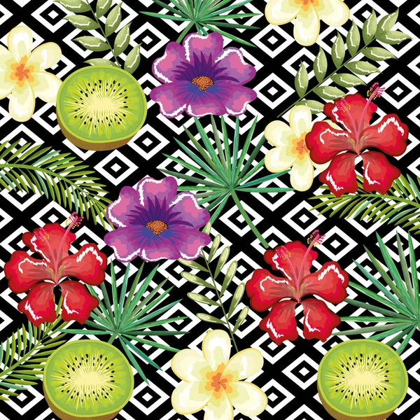 Flor tropical y kiwi con abstracto escritorio de escritorio icono aislado — Vector de stock
