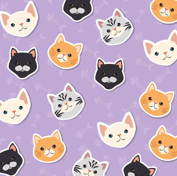 Cute cats pets friendly pattern background — Stock Vector