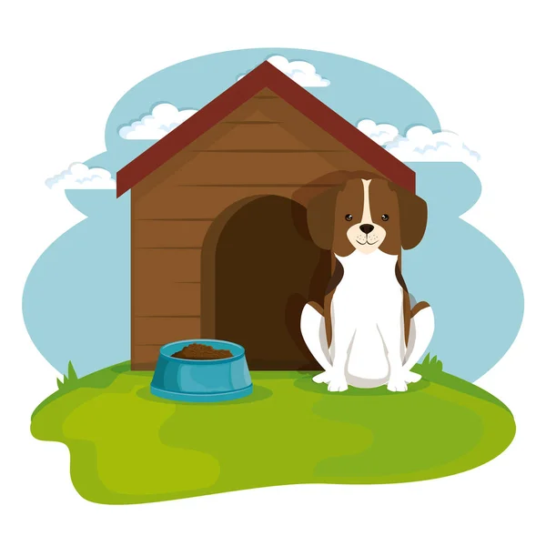 Собака в дерев'яному будинку домашня тварина дружня — стоковий вектор