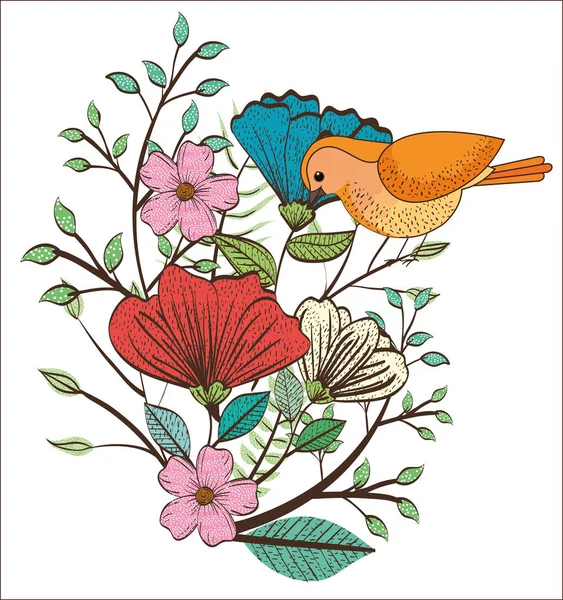 Blumenschmuck und Vogel Vintage-Stil — Stockvektor
