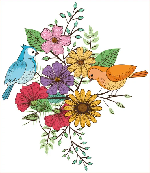 Blommig dekoration och fågel vintage stil — Stock vektor