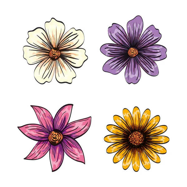 Conjunto decoração floral estilo vintage — Vetor de Stock