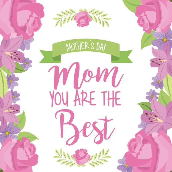 Mães dia mãe a melhor fita borda rosas florais — Vetor de Stock