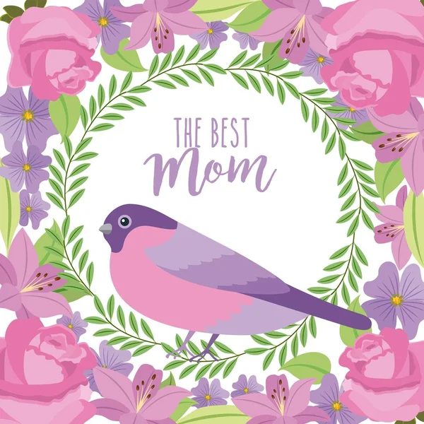 最もよいお母さんかわいい鳥花輪花花ボーダー装飾 — ストックベクタ