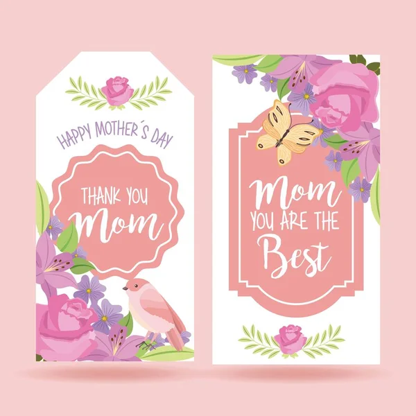 Bonito romântico delicado floral banners mães dia —  Vetores de Stock