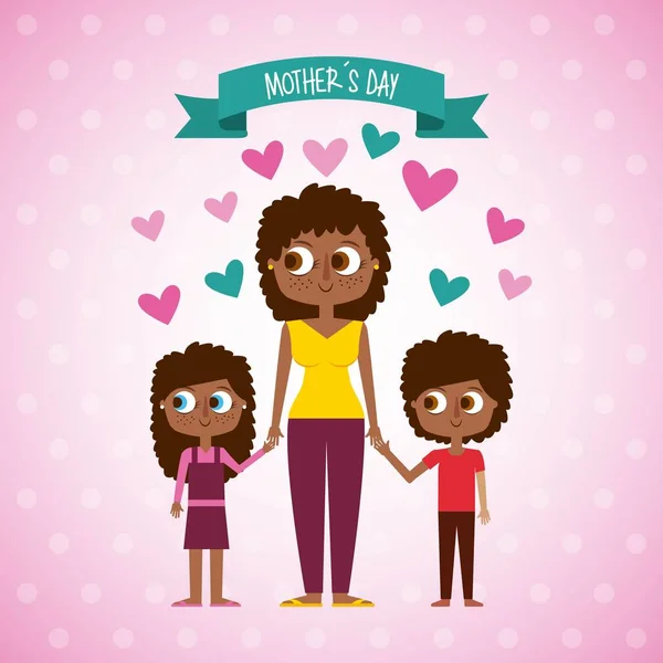 かわいい afraomerican の女性と子供たちの母の日 — ストックベクタ