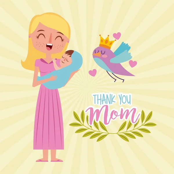 Glückliche Frau trägt Baby - Danke Mama — Stockvektor