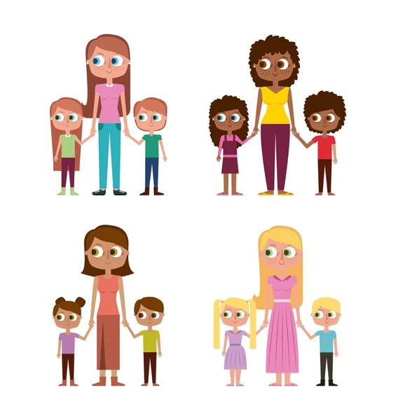 Colección de mujeres y niños felices juntos — Vector de stock