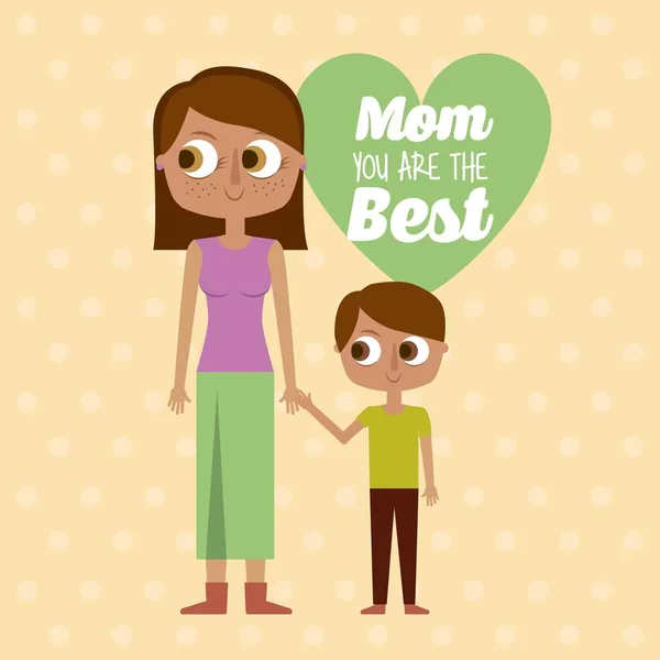 Mamá eres la mejor tarjeta de felicitación madre e hijo juntos — Archivo Imágenes Vectoriales