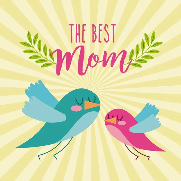 En iyi anne sevimli uçan kuşlar kartı — Stok Vektör