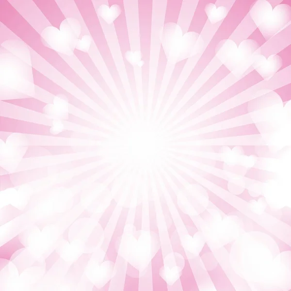 Pink shiny heart love abstract light sun rays background — Stock Vector