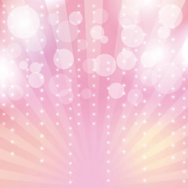 Rózsaszín csillogó ragyog sugarai fények bokeh és csillag ünnepi absztrakt háttér — Stock Vector