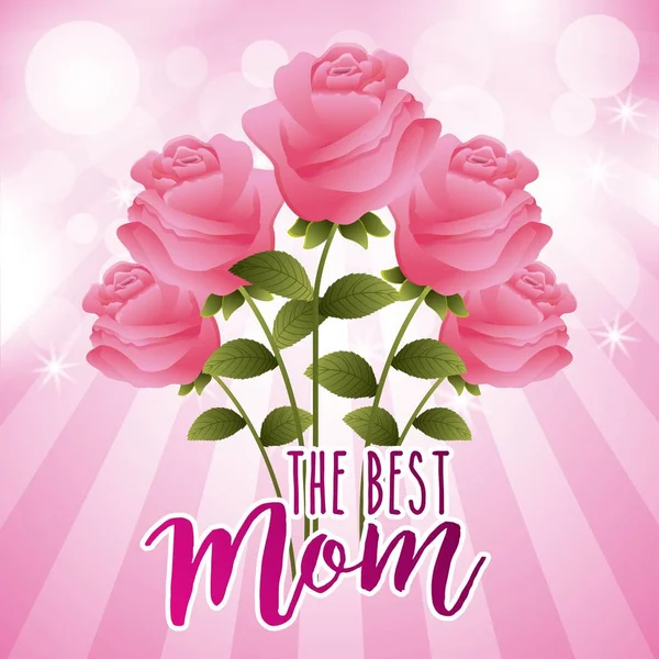 粉红色玫瑰花散景光背景最好的妈妈卡 — 图库矢量图片
