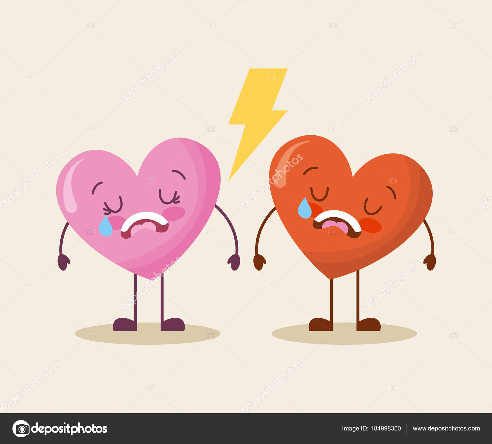 귀여운 만화 두 마음 외침을 슬픈 사랑 스톡 벡터 - ©yupiramos 184998350, image size:1600x1444
