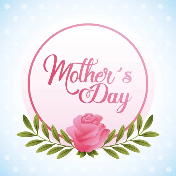 Mothers day card in the round frame rose floral greeting — Stock Vector