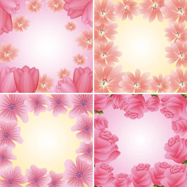 Collection frames floral delicate flowers decoration — Stock Vector