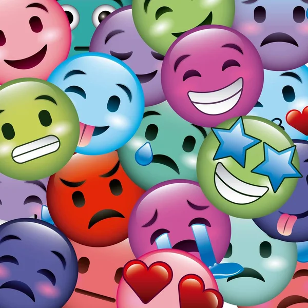 Emoticon achtergrond glimlach gezichten collectie — Stockvector