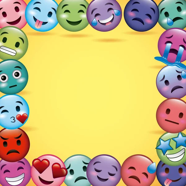 Χαμόγελα emoji πλαίσιο διακόσμηση differents κίτρινο φόντο — Διανυσματικό Αρχείο