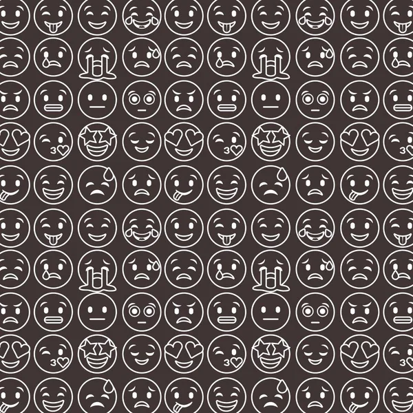 Delineado emoticons sorriso conjunto diferente emoji fundo preto — Vetor de Stock