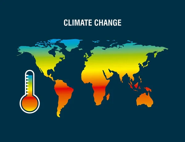 Klimaat verandering kaart aarde thermometer kleur gedegradeerd — Stockvector