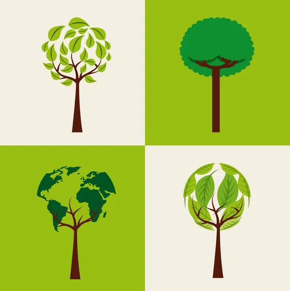 Conjunto de árboles ecología forma diferentes ambientes — Vector de stock