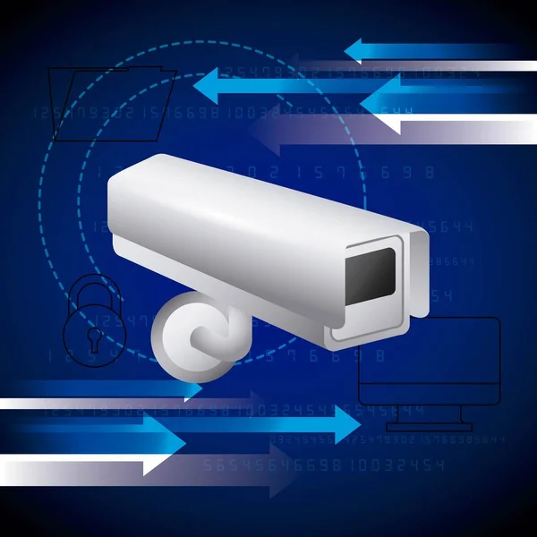 Cámara de vigilancia carpeta informática tecnología de seguridad — Vector de stock