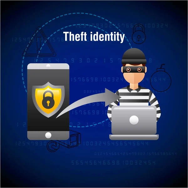 Kradzież tożsamości haker laptop hacking danych mobilnych — Wektor stockowy