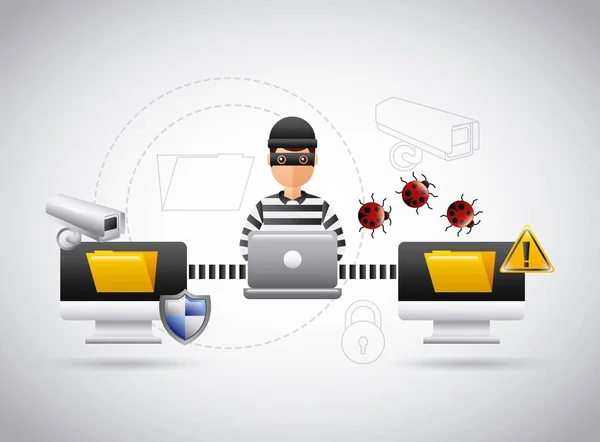 Haker kradzieży plików informacje o laptop wirus problem — Wektor stockowy